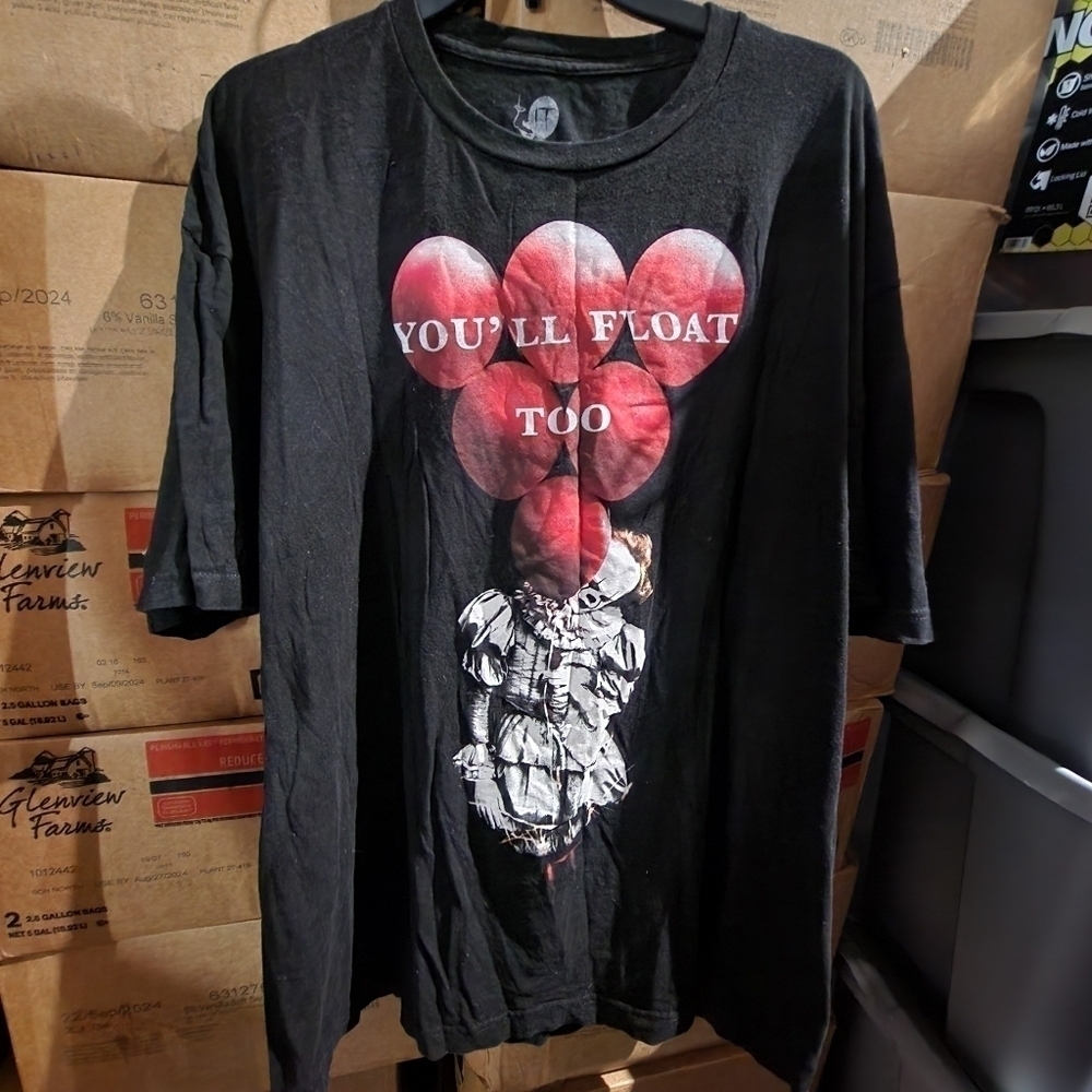 It "You'll Float Too" Black Graphic T Shirt Horror Movie Tee Men's 3XL Clown EUC - Picture 3 of 7